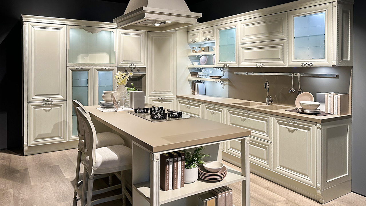 Cucina Pantheon Lube finitura canapa decap bianco